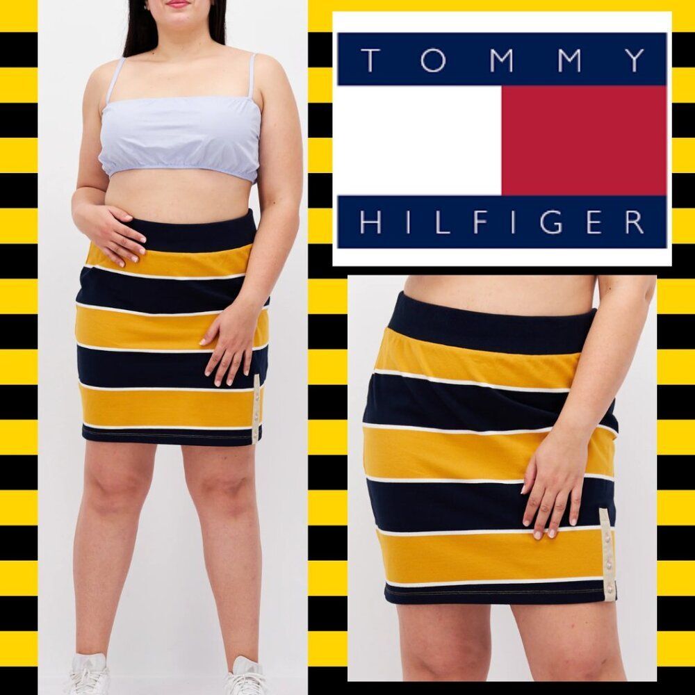 Tommy Hilfiger Blue and Yellow Color Block Thick Stripe Skirt